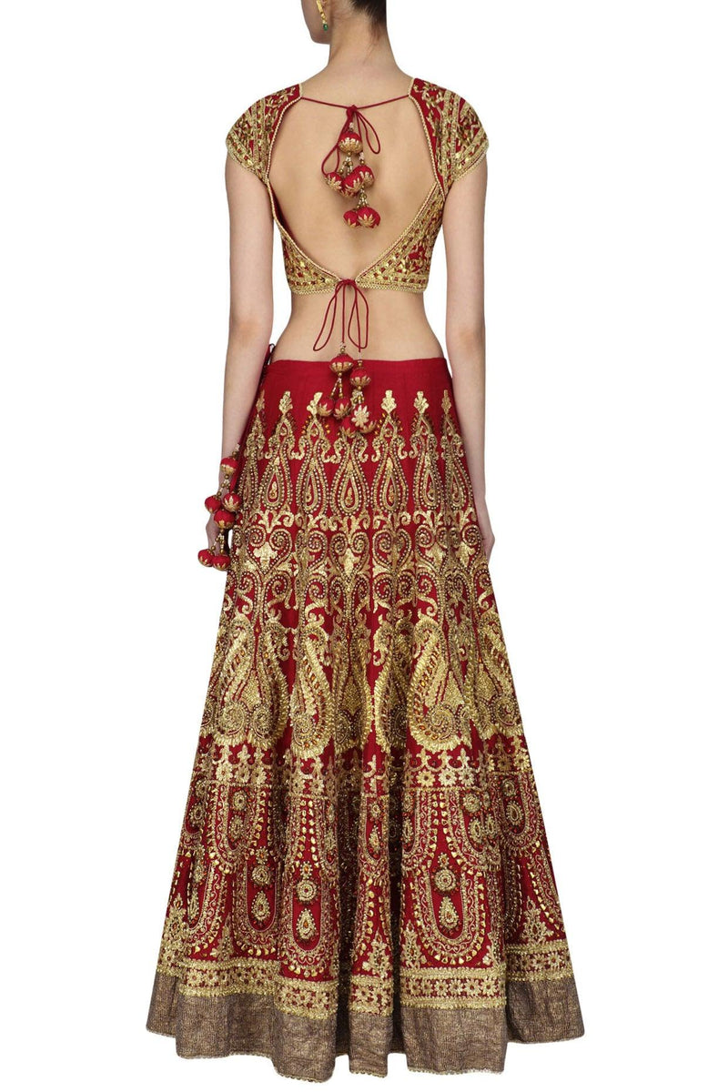 Red And Gold Embroidered Lehenga Set - Preeti s kapoor